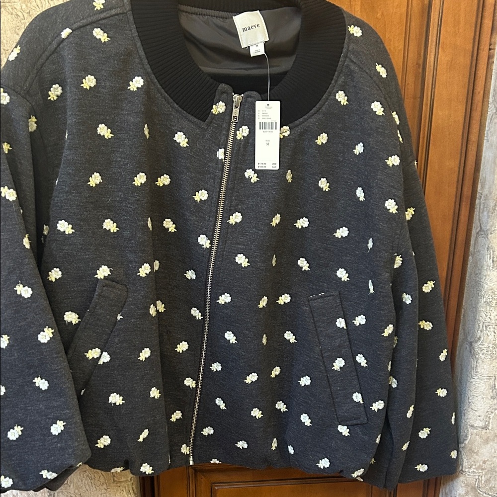NWT Mauve Dark Gray Floral Bomber Jacket